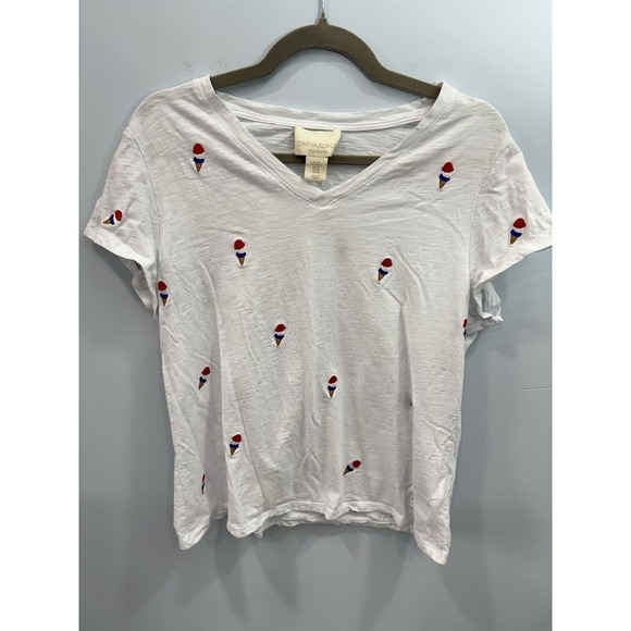Cynthia Rowley Women's White Shirt With Ice Cream Pattern Embroidered Size XL - Picture 2 of 8